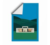 House in the Landscape Minimalist Unframed Wall Art Print A2 (59.4×42cm), Wall Decor for Living Room, Bedroom, Office & Home, Art Gift