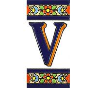 House letters 4 inch. Handpainted house letter tiles for signs, addresses and names. Address numbers for houses. House address numbers and letters. Design FLORES MEDIANO 4,29" x 2,13" (LETTER V)