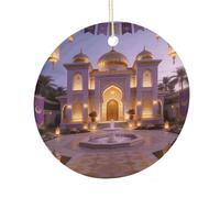 House Light Purple Gold Ramadan Round Ceramic Pendant Hanging Festival Ornament, Personalized Double Sided Ceramic Home Decor, Lightweight Durable Hanging Ornament Gift for Home, Party, Women Men
