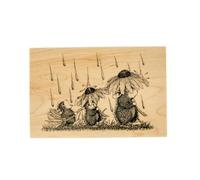 House-Mouse Spring Rain Wood Mount Stamp