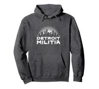 House Music Detroit Militia Graphic for Men Pullover Hoodie, Adult Unisex, Dark Heather Grey, XL