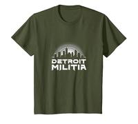 House Music Detroit Militia Graphic for Men T-Shirt, Kids, Olive, 12 Years