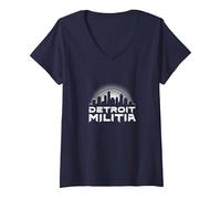 House Music Detroit Militia Graphic for Men V-Neck T-Shirt, Women, Navy, S
