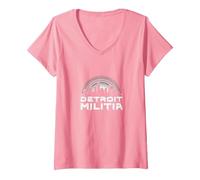 House Music Detroit Militia Graphic for Men V-Neck T-Shirt, Women, Pink, XL