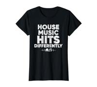 House Music Hits Differently - EDM DJ Distressed Value Graphic T-Shirt, Women, Black, XL
