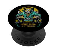 House Music Is My Therapy Halloween DJ Monster PopSockets Adhesive PopGrip