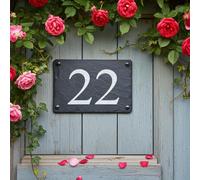 House Number Door Name Plaque 18cm x 12cm. Personalised grey slate plaques for wall or gate outside your homes address. Add any Custom Laser Engraved Numbers or Names to your Home Sign Plate