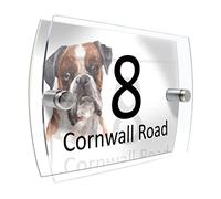 House Number Plaque Sign Door Road Plate for Dog Lovers Personalised Watercolour Print (D408 boxer2)