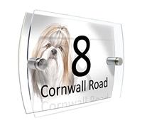 House Number Plaque Sign Door Road Plate for Dog Lovers Personalised Watercolour Print (D439 Shih tzu)