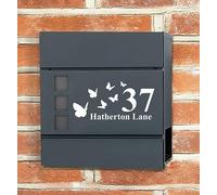 House Number/Road With Butterflies Post Box Letterbox Wall Art Sticker, Decal, Graphic lt10 (White)