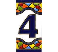House numbers 3 inch. Handpainted house number tiles for signs, addresses and names. Address numbers for houses. House address numbers and letters. Design MOSAICO MINI 2,87" x 1,38" (NUMBER 4)