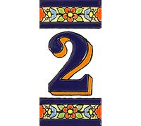 House numbers 4 inch. Handpainted house number tiles for signs, addresses and names. Address numbers for houses. House address numbers and letters. Design FLORES MEDIANO 4,29" x 2,13" (NUMBER 2)