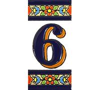 House numbers 4 inch. Handpainted house number tiles for signs, addresses and names. Address numbers for houses. House address numbers and letters. Design FLORES MEDIANO 4,29" x 2,13" (NUMBER 6)