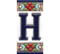 House Numbers, Ceramic Numbers & Letters Tiles, Floral Cherry Design, Tile Size: 7.5cm x 3.5cm, 3 to 10 Tile Frames (Letter H)