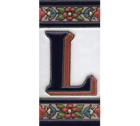House Numbers Ceramic Numbers & Letters Tiles Red Blue & Green Floral Design Tile Size: 11cm x 5.5cm (Letter L)