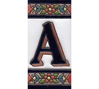 House Numbers Ceramic Numbers & Letters Tiles Red Blue & Green Floral Design Tile Size: 11cm x 5.5cm (Letter A)