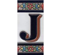 House Numbers Ceramic Numbers & Letters Tiles Red Blue & Green Floral Design Tile Size: 11cm x 5.5cm (Letter J)