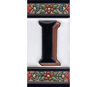 House Numbers Ceramic Numbers & Letters Tiles Red Blue & Green Floral Design Tile Size: 11cm x 5.5cm (Letter I)