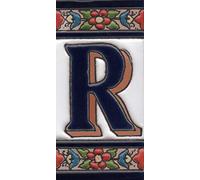 House Numbers Ceramic Numbers & Letters Tiles Red Blue & Green Floral Design Tile Size: 11cm x 5.5cm (Letter R)