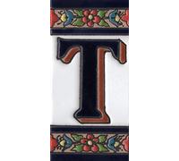 House Numbers Ceramic Numbers & Letters Tiles Red Blue & Green Floral Design Tile Size: 11cm x 5.5cm (Letter T)