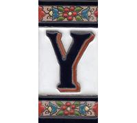 House Numbers Ceramic Numbers & Letters Tiles Red Blue & Green Floral Design Tile Size: 11cm x 5.5cm (Letter Y)