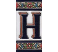 House Numbers Ceramic Numbers & Letters Tiles Red Blue & Green Floral Design Tile Size: 11cm x 5.5cm (Letter H)