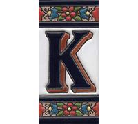 House Numbers Ceramic Numbers & Letters Tiles Red Blue & Green Floral Design Tile Size: 11cm x 5.5cm (Letter K)