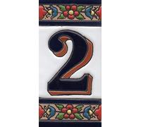 House Numbers Ceramic Numbers & Letters Tiles Red Blue & Green Floral Design Tile Size: 11cm x 5.5cm (Number 2)