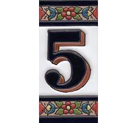House Numbers Ceramic Numbers & Letters Tiles Red Blue & Green Floral Design Tile Size: 11cm x 5.5cm (Number 5)