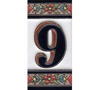 House Numbers Ceramic Numbers & Letters Tiles Red Blue & Green Floral Design Tile Size: 11cm x 5.5cm (Number 9)