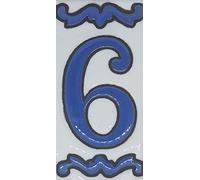 House Numbers Ceramic Tiles, Letters & Frames, Spanish Blue Design, Tile Size: 10cmH x 5cmW, Number Frame Size: 2 to 13 Tile (Number 6)