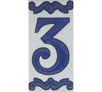 House Numbers Ceramic Tiles, Letters & Frames, Spanish Blue Design, Tile Size: 10cmH x 5cmW, Number Frame Size: 2 to 13 Tile (Number 3)