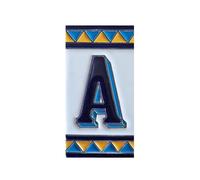 House Numbers Ceramic Tiles, Letters & Frames, Spanish Orange & Blue Design, Tile Size: 11cmH x 6cmW, Number Frame Size: 2 to 13 Tile (Letter A)