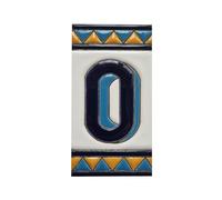 House Numbers Ceramic Tiles, Letters & Frames, Spanish Orange & Blue Design, Tile Size: 11cmH x 6cmW, Number Frame Size: 2 to 13 Tile (Letter-Number O)
