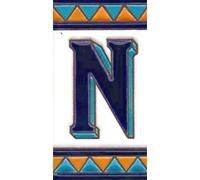 House Numbers Ceramic Tiles, Letters & Frames, Spanish Orange & Blue Design, Tile Size: 11cmH x 6cmW, Number Frame Size: 2 to 13 Tile (Letter N)