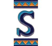 House Numbers Ceramic Tiles, Letters & Frames, Spanish Orange & Blue Design, Tile Size: 11cmH x 6cmW, Number Frame Size: 2 to 13 Tile (Letter S)