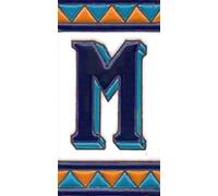 House Numbers Ceramic Tiles, Letters & Frames, Spanish Orange & Blue Design, Tile Size: 11cmH x 6cmW, Number Frame Size: 2 to 13 Tile (Letter M)