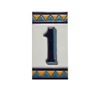 House Numbers Ceramic Tiles, Letters & Frames, Spanish Orange & Blue Design, Tile Size: 11cmH x 6cmW, Number Frame Size: 2 to 13 Tile (Number 1)