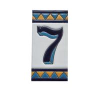 House Numbers Ceramic Tiles, Letters & Frames, Spanish Orange & Blue Design, Tile Size: 11cmH x 6cmW, Number Frame Size: 2 to 13 Tile (Number 7)