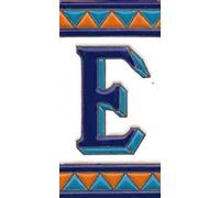 House Numbers Ceramic Tiles, Letters & Frames, Spanish Orange & Blue Design, Tile Size: 11cmH x 6cmW, Number Frame Size: 2 to 13 Tile (Letter E)