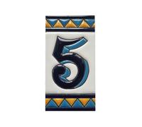 House Numbers Ceramic Tiles, Letters & Frames, Spanish Orange & Blue Design, Tile Size: 11cmH x 6cmW, Number Frame Size: 2 to 13 Tile (Number 5)