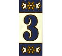 House numbers. Handpainted polichrome ceramic tiles. letters and numbers handpainted using dry rope technique perfect to create signs,addresses and names. Design AZUL MINI 2,87"X1,18" (NUMBER 3)