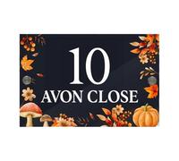 house numbers,house number sign Custom House Number Sign Modern Anthracite Autumn Fall Pumpkin Mushroom Leaves - Acrylic Standoffs(200mm x 100mm)