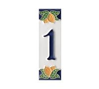 House Numbers, Italian Ceramic Numbers & Letters Tiles, Lemon Design, Tile Size: 10cm x 3.3 cm (Letter F) (Number 1 tile)