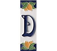 House Numbers, Italian Ceramic Numbers & Letters Tiles, Lemon Design, Tile Size: 10cm x 3.5cm (Letter D)