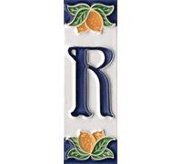 House Numbers, Italian Ceramic Numbers & Letters Tiles, Lemon Design, Tile Size: 10cm x 3.5cm (Letter R)