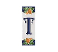 House Numbers, Italian Ceramic Numbers & Letters Tiles, Lemon Design, Tile Size: 10cm x 3.5cm (Letter T)