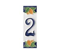 House Numbers, Italian Ceramic Numbers & Letters Tiles, Lemon Design, Tile Size: 10cm x 3.5cm (Number 2)