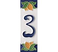 House Numbers, Italian Ceramic Numbers & Letters Tiles, Lemon Design, Tile Size: 10cm x 3.5cm (Number 3)