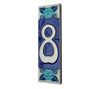 House Numbers Phosphorescent Hand-painted Italian Ceramic Number and Letter Tiles, Rose Design, Tile Size: 15cm x 5cm (Number 8)